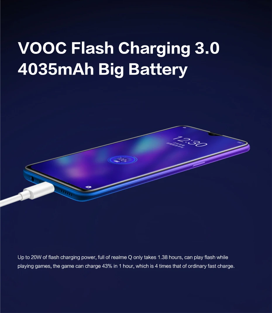 Realme Q мобильный телефон 6,3 дюймов Snapdragon 712 AIE Восьмиядерный 48мп четырехъядерный камера VOOC 20 Вт быстрое зарядное устройство 4035 мАч Android смартфон