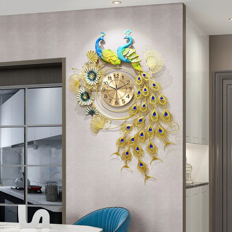 

Часы с павлином для гостиной креативные модные атмосферные Индивидуальные Современные художественные украшения бесшумные настенные часы ...