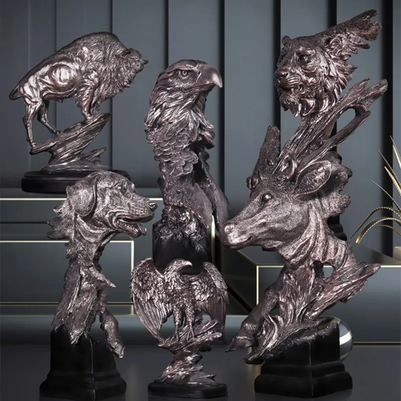 

[HHT] European Imitation Copper Animal Sculpture Ornaments Creative Home Decoration Office Soft Decor Hollow Statue Resin Crafts