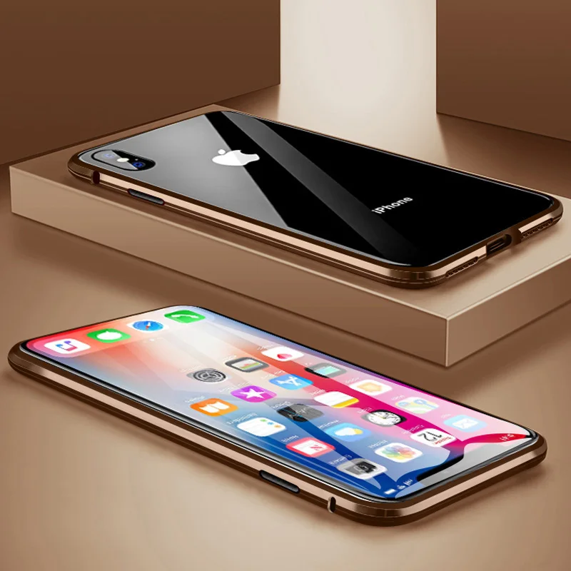 360 магнитный металлический чехол для телефона iphone 7 8 6 Plus Двойное боковое стекло для iphone X XR XS MAX 6 6S plus 9H закаленное стекло чехол