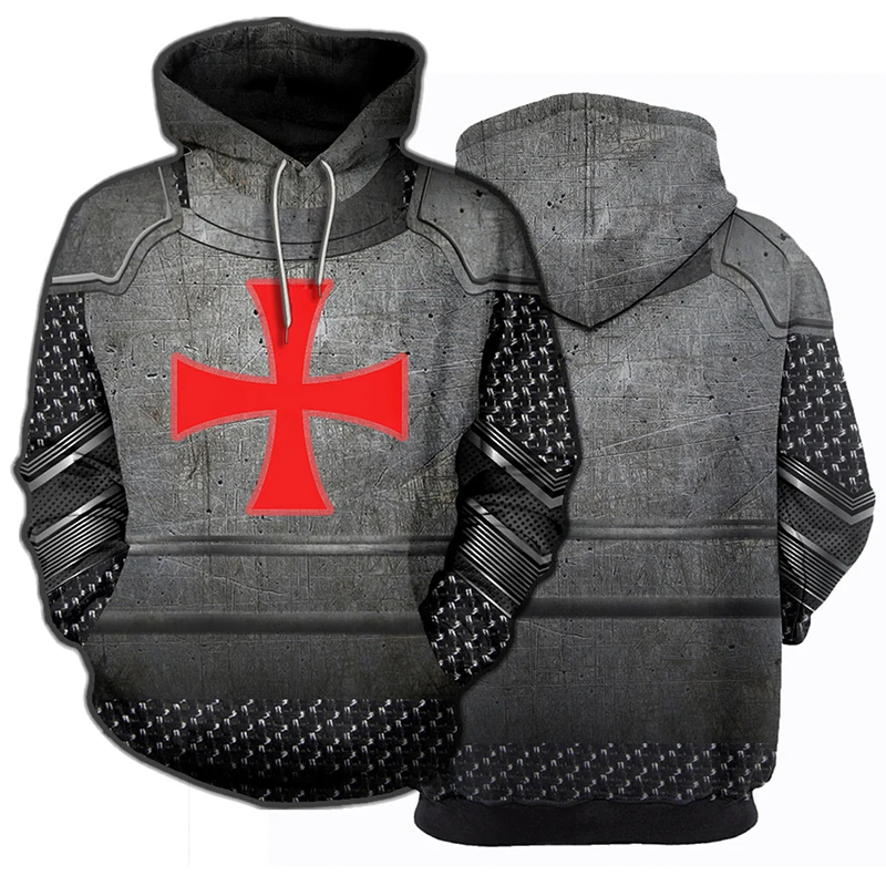 

3D Printed Knights Armor Templar Tops Streetwear Hoodie Long Sleeve Pullover Hoodie