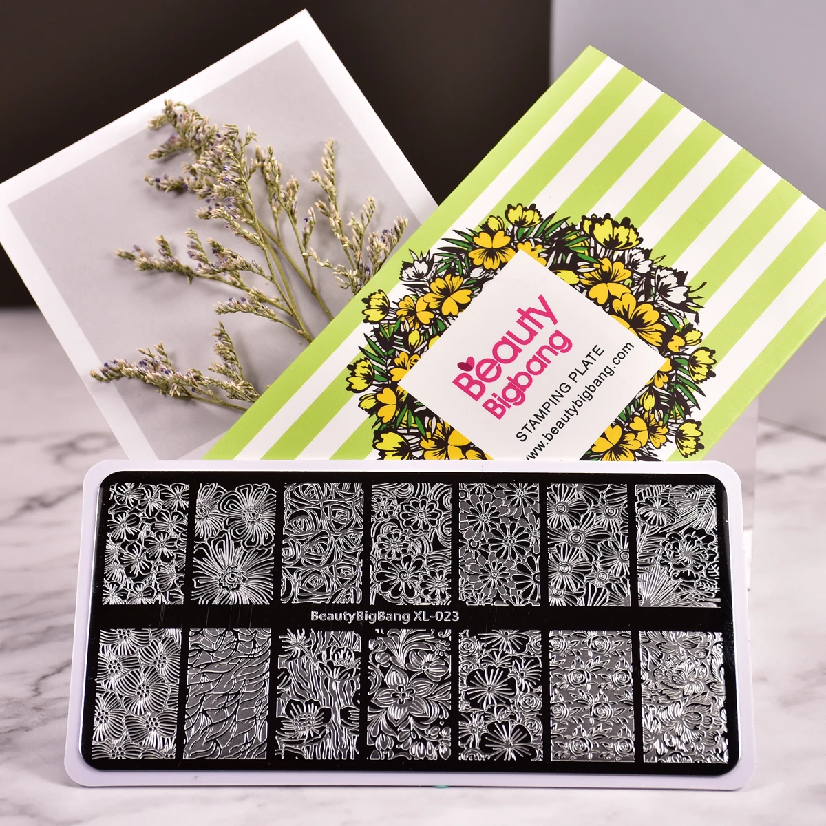 Прямоугольная форма для ногтей из нержавеющей стали с цветочным