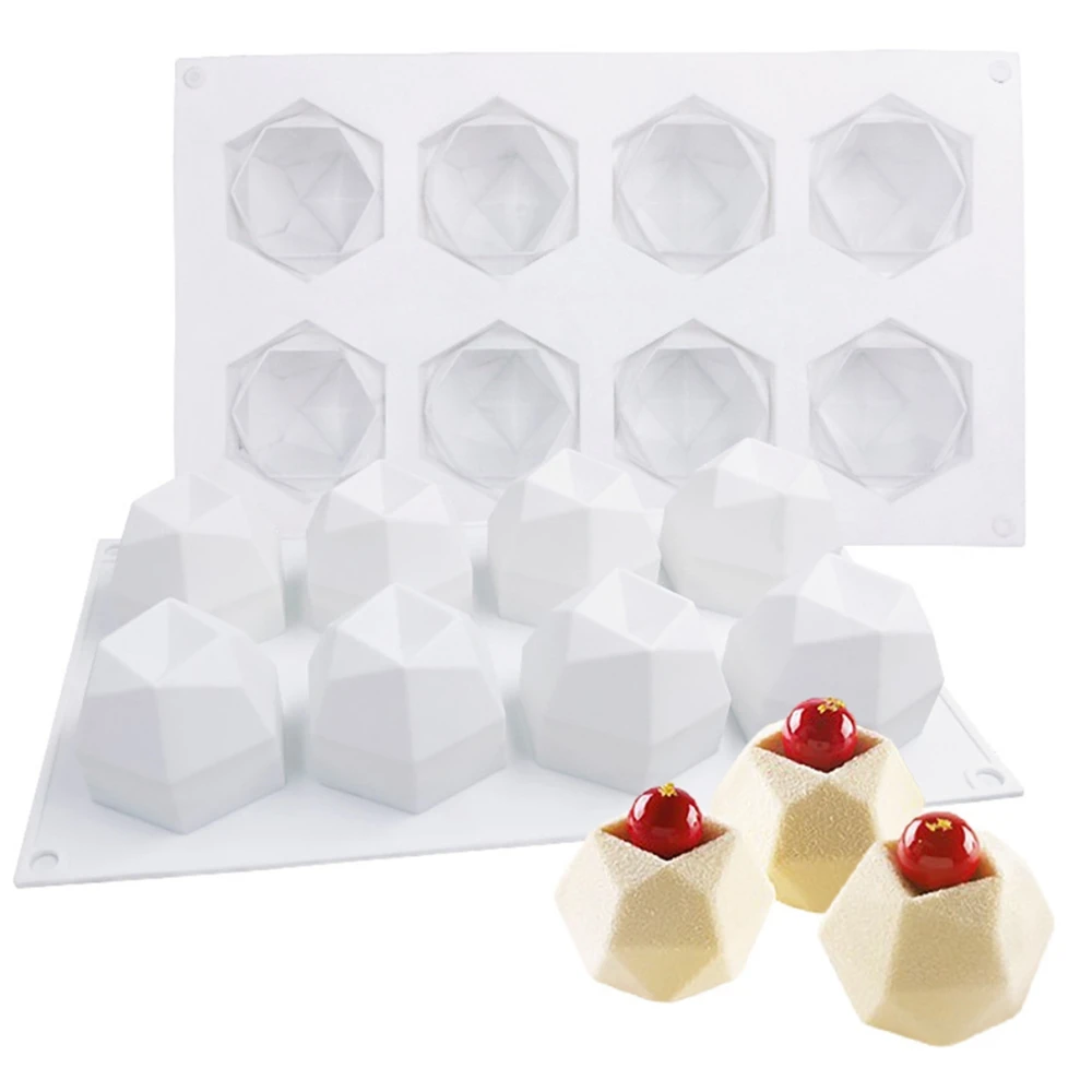 

8 Cavity Diamond Polygonal Silicone Cake Mold French Dessert Mousse Pastry Tray Candle Mould Muffin Sweety Baking Tools