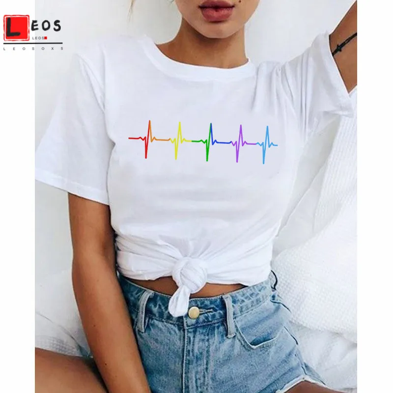 Футболка женская с радужным принтом Свободный Топ коротким рукавом для молодых