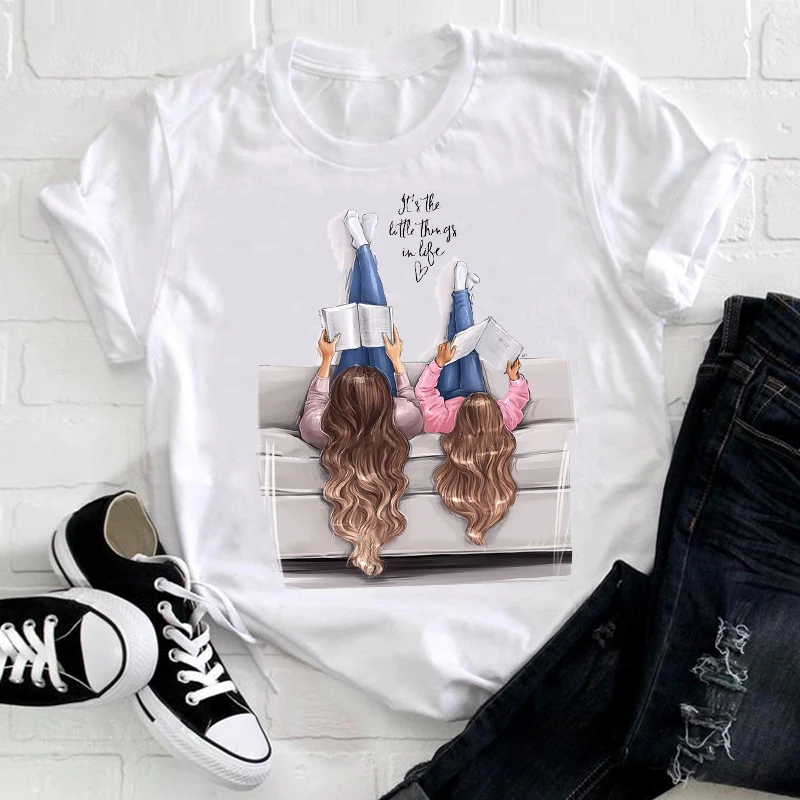 

Women Cartoon Watercolor Love Sweet Mom Mama Mother Life Casual Clothes Print Tee Top Tshirt Female Ladies Graphic T-shirt