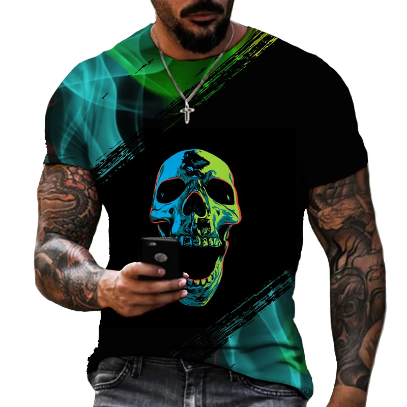 

Summer Classic Skull 3D Printing Men's T-shirt Street Style Round Neck Casual Short-sleeved Fashion Super Breathable Top