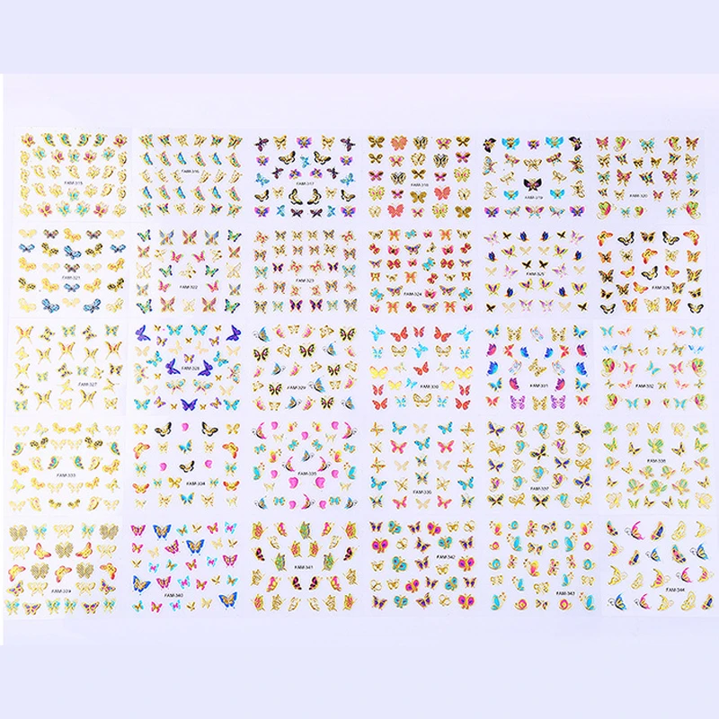 30Sheet Nail Sticker DIY Decal Nail Art Decorations Manicure Decor 3D Laser Holographic Butterflies Design Nail Decal Stickers