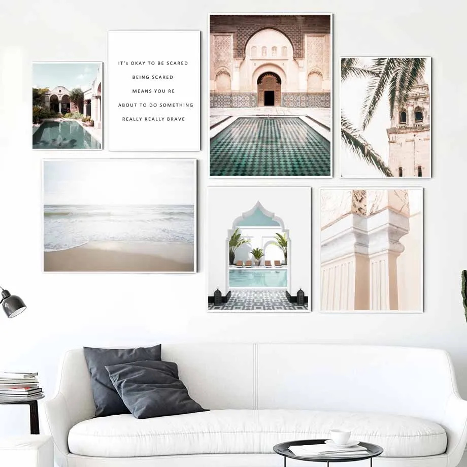 

Mosque Morocco Building Palm Leaves Beach Wall Art Canvas Painting Nordic Posters And Prints Wall Pictures For Living Room Decor