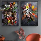 Настенная картина специи и травы для кухни, настенные плакаты и принты еды для столовой, декоративная картина на холсте для ресторана