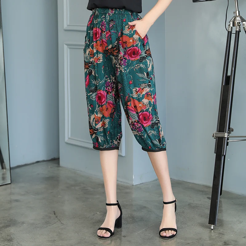 Boho повседневные летние шаровары пляжные укороченные брюки свободного покроя с