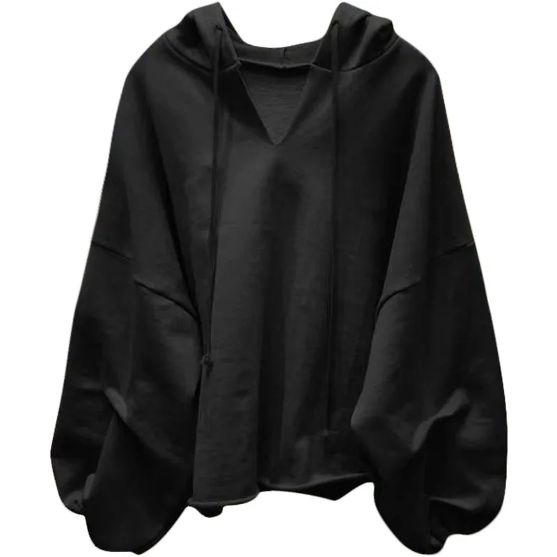 

Sweater Women's Hooded Spring and Autumn New Thin Loose Korean Style Solid Color and V-neck Top