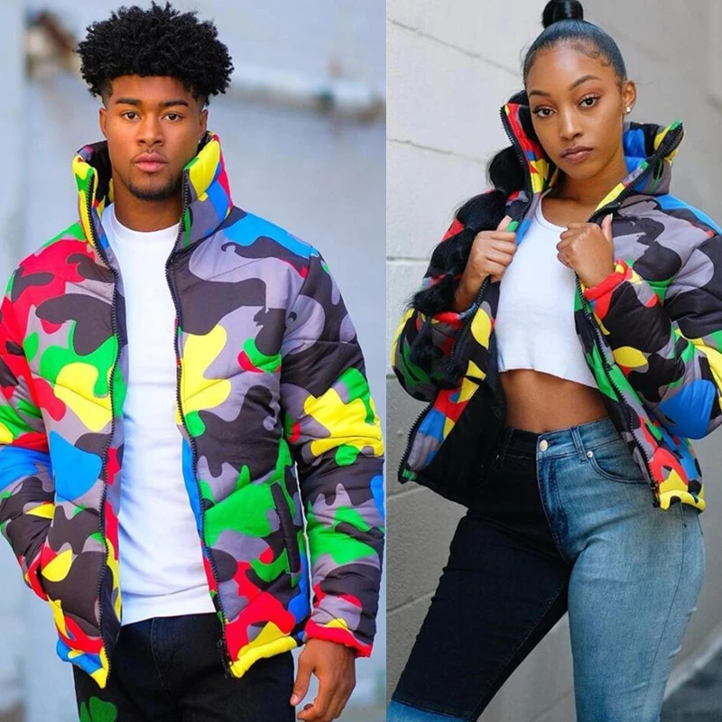 Женская зимняя куртка-пуховик с камуфляжным принтом | одежда