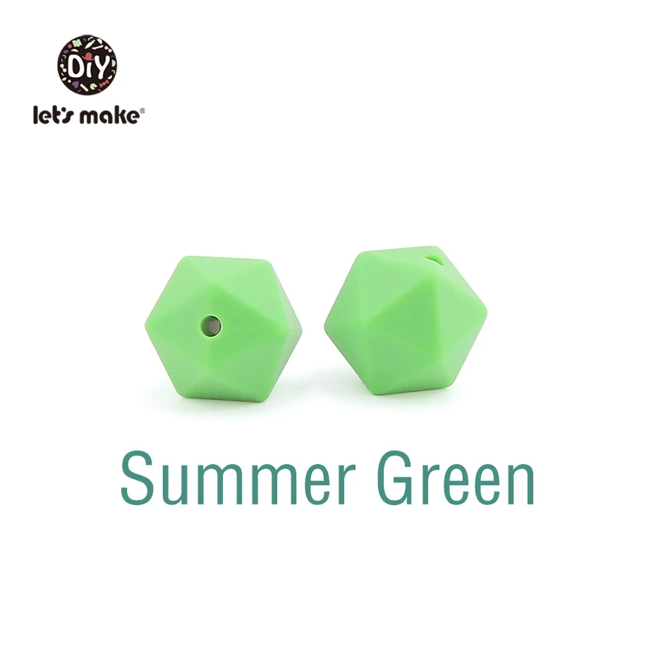 Summer Green Let's Make 10 шт. 14 мм Силиконовые Бусины шестиугольник Bpa Бесплатно Силиконовый Прорезыватель Diy Прорезыватель для зубов Детские Жевательные Аксессуары Детские Прорезыватели - Цвет: Summer Green