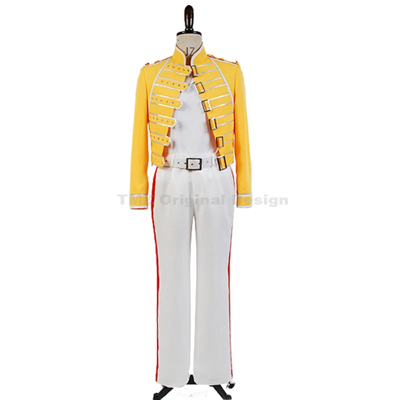 Queen Lead Vocals Freddie Mercury Wembley On Stage Cloth Cosplay Costume Halloween Party Suit,Customized size Accepted