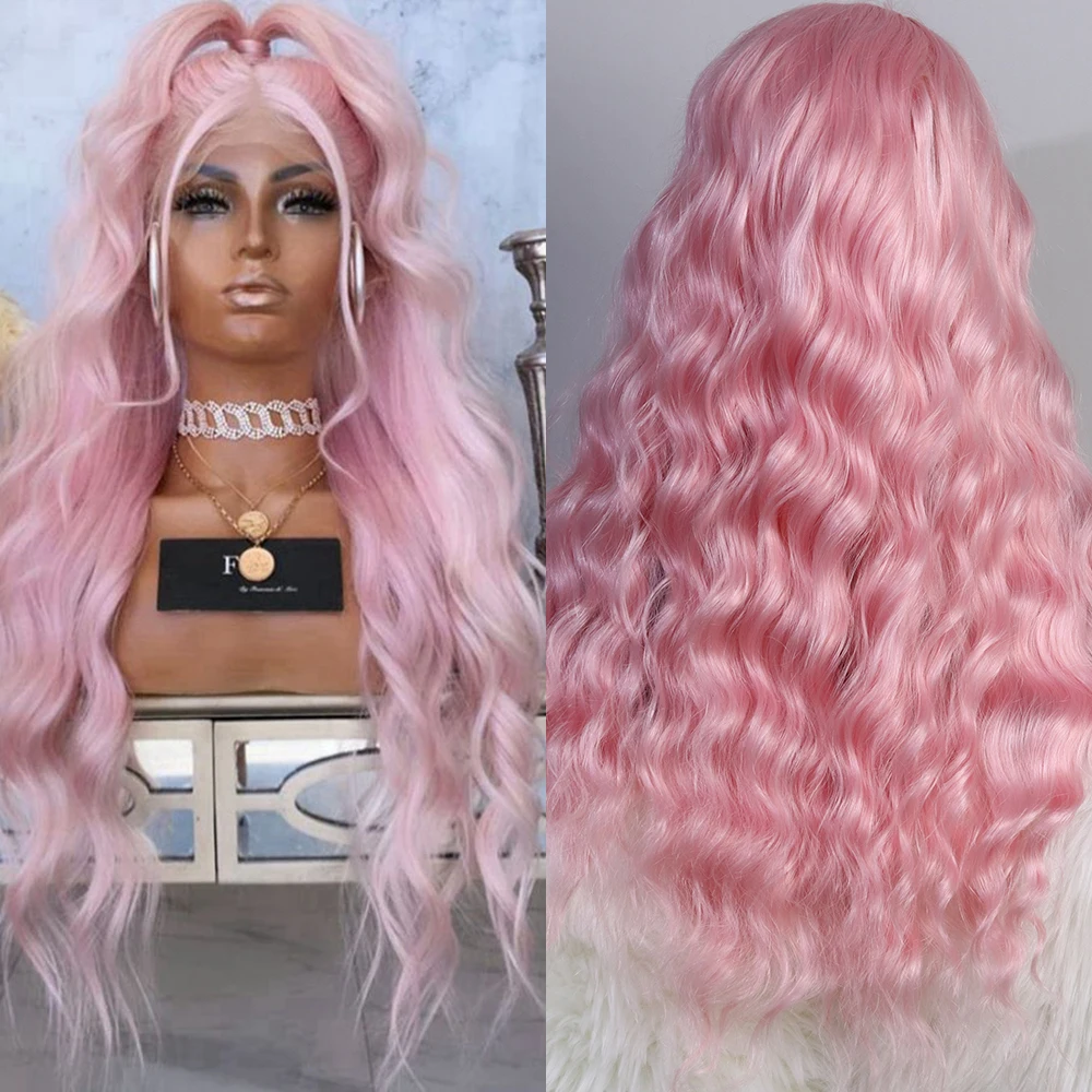 Light Pink Synthetic Lace Front Wig New Arivial Heat Resistant Long Wavy Ash Blonde Drag Queen Ombre Wigs For Black Women