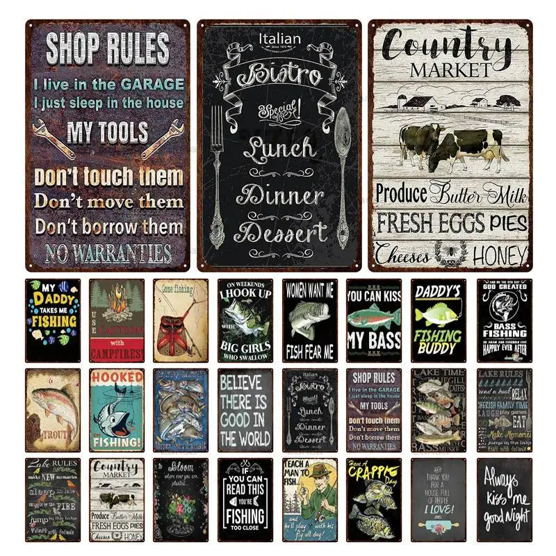 

Animals Cow Metal Painting Metal Vintage Tin Sign Fish Metal Plaque Wall Decor for Farm Home Slaughterhouse Wall Art Sticker
