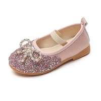 children leather shoes 2021 spring autumn girls princess sequined shoes soft bottom new bow knot crystal chic flats fashion