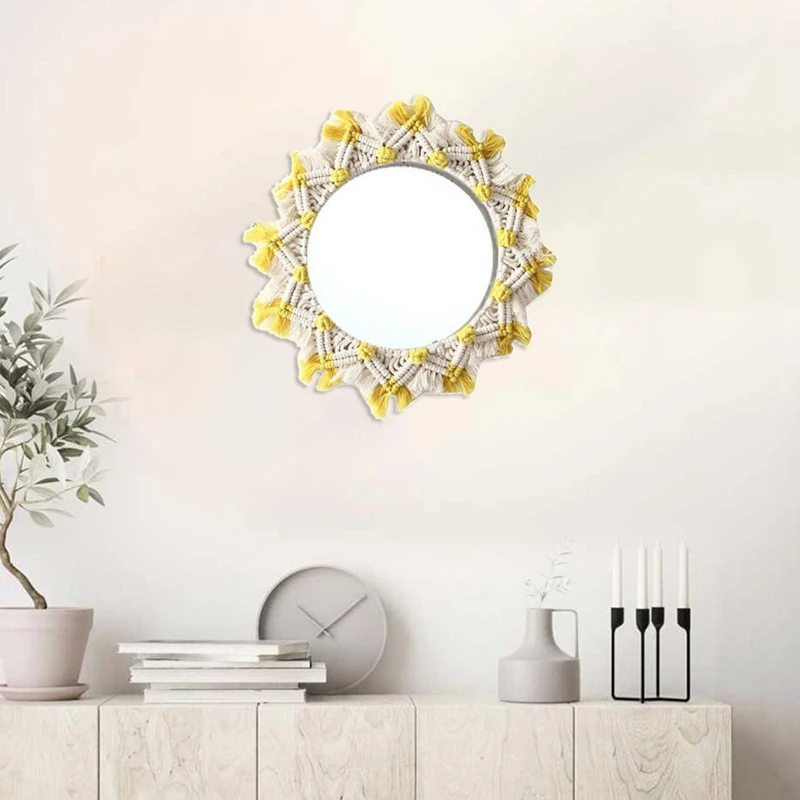 

Color Matching Design Wall Mirror Frame Tapestry Handmade Woven Macrame Backdrop Wall Frame Tapestry for Home Decor