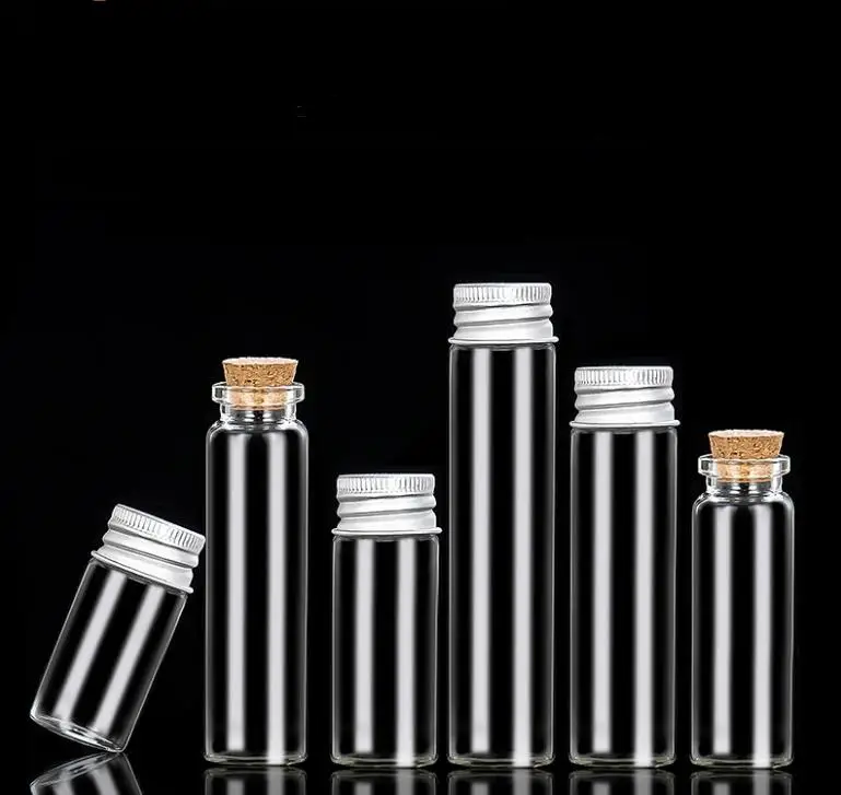 

Clear Lead-free Glass Tube Bottle With Aluminum Caps Vial Glass Jars For Candy DIY Projects Small Grain Items Containers 22mm SN
