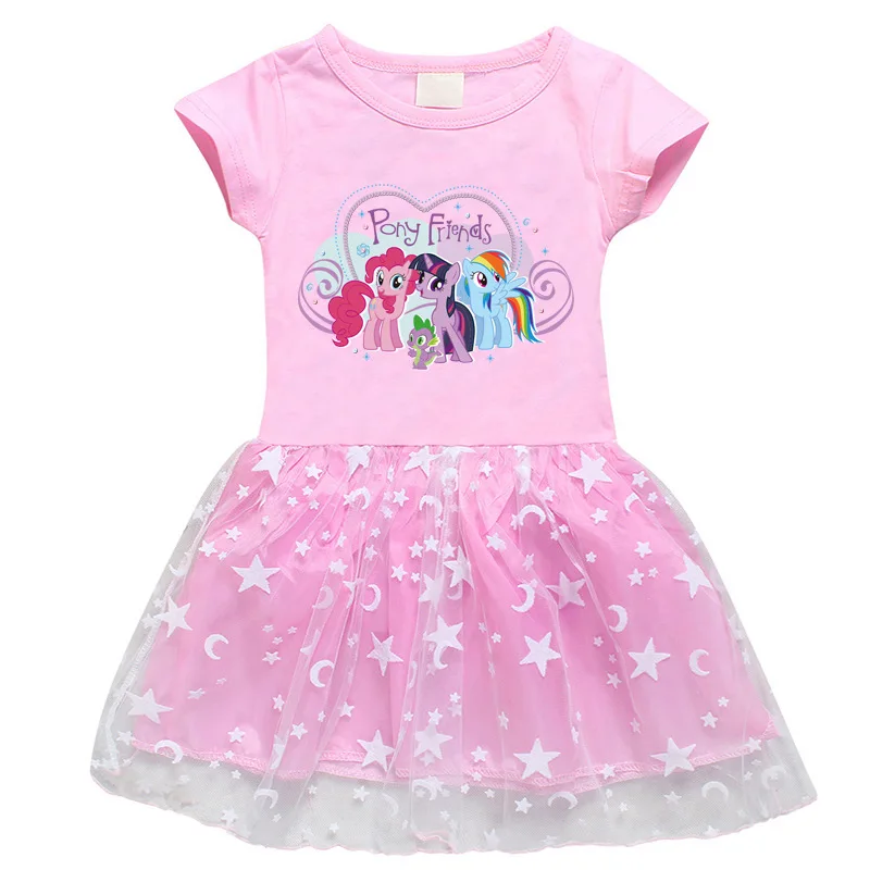 

Summer Girls Princess Dresses For Baby Girl Little Pony Cartoon Dress Girl Clothes Short Sleeve Dress Rainbow Pony Party Dresses