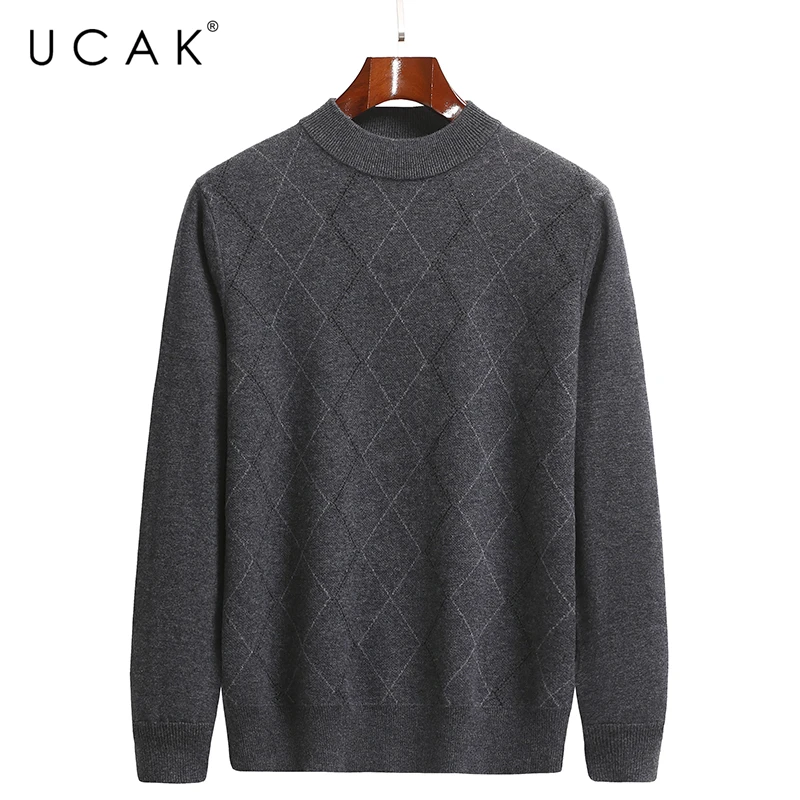 

UCAK Brand Classic Pure Merino Wool Men Sweaters O-Neck Striped Streetwear Sweater Pull Homme Autumn Winter Thick Pullover U1301
