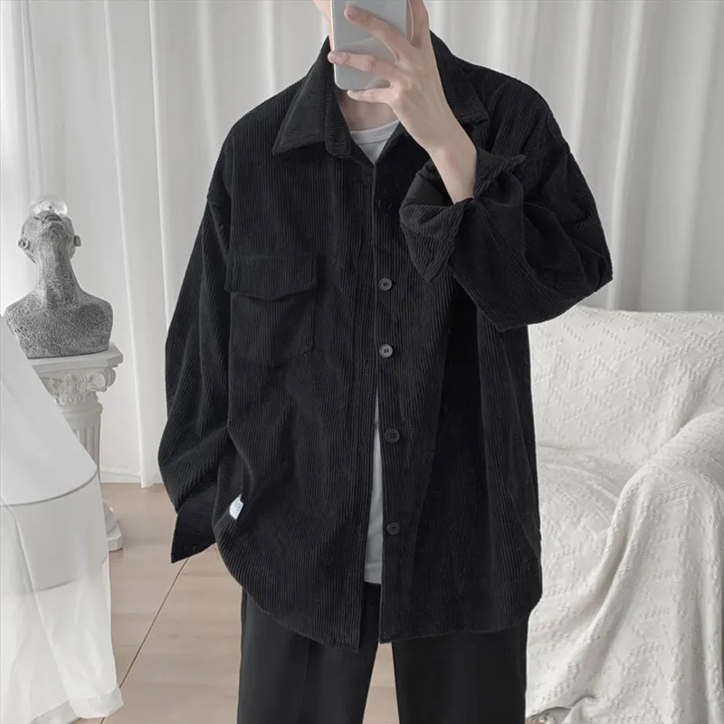 

WFF Corduroy Long Sleeve Shirt Men's spring autumn new loose top casual solid color coat shirt men harajuku shirt korean clothes
