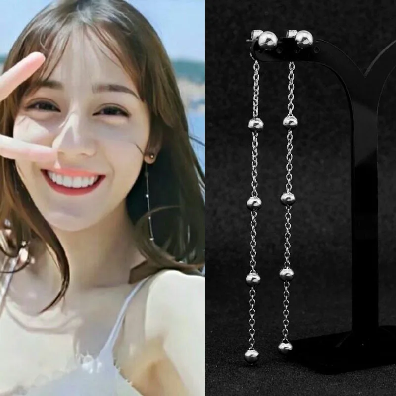 

Ound Bead Tassel Long Earrings Wear Stainless Steel Ear Jewelry Ear studs for Women 2021 Party Jewelry Gifts Gold Trendy Earings