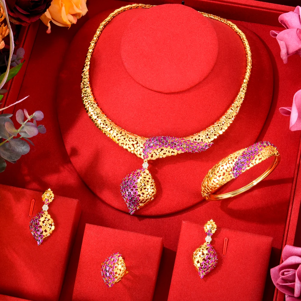 4 шт., женские золотые серьги, ожерелье, кольцо