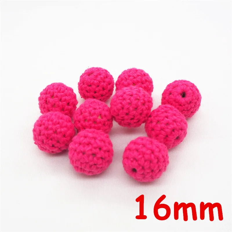 Fuchsia Chenkai 10 шт. 16 мм 20 мм Круглый Вязание Хлопок крючком деревянные шарики для DIY украшения Детские украшения Прорезыватель для зубов ожерелье игрушка - Цвет: Fuchsia