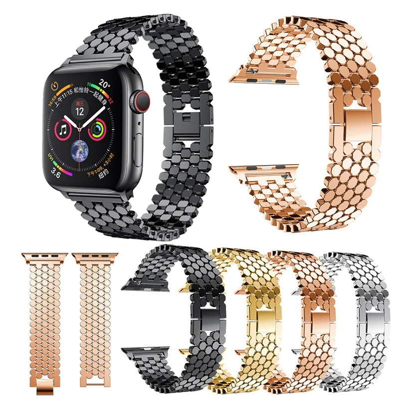 Браслет для Apple Watch 1 2 3 4 5 6 SE браслет из нержавеющей стали с узором в виде рыбьей