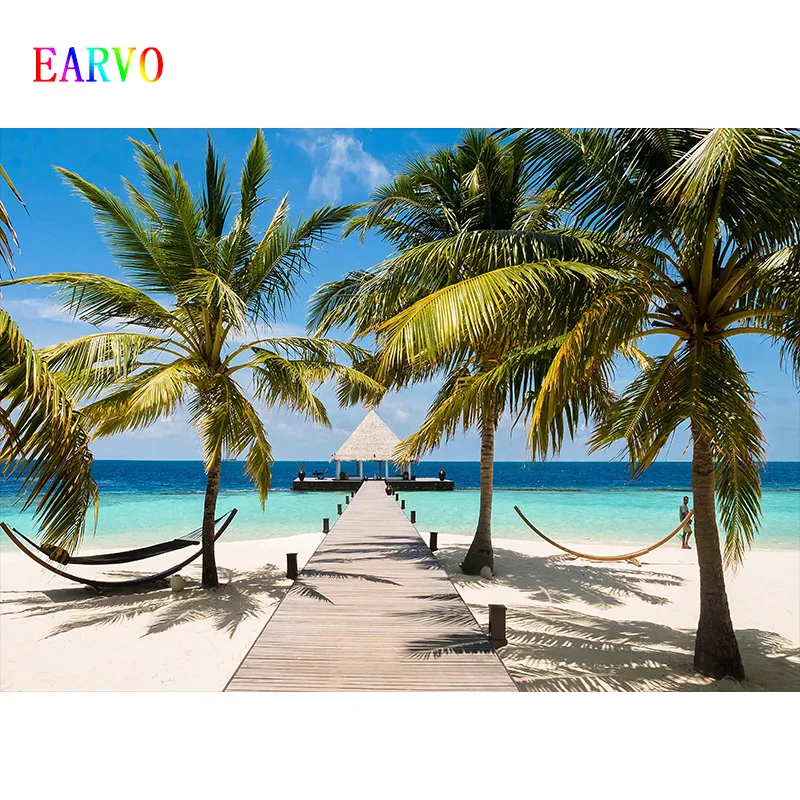 

Фон для фотосъемки с изображением тропического пляжа кокосовой пальмы фотография морского побережья