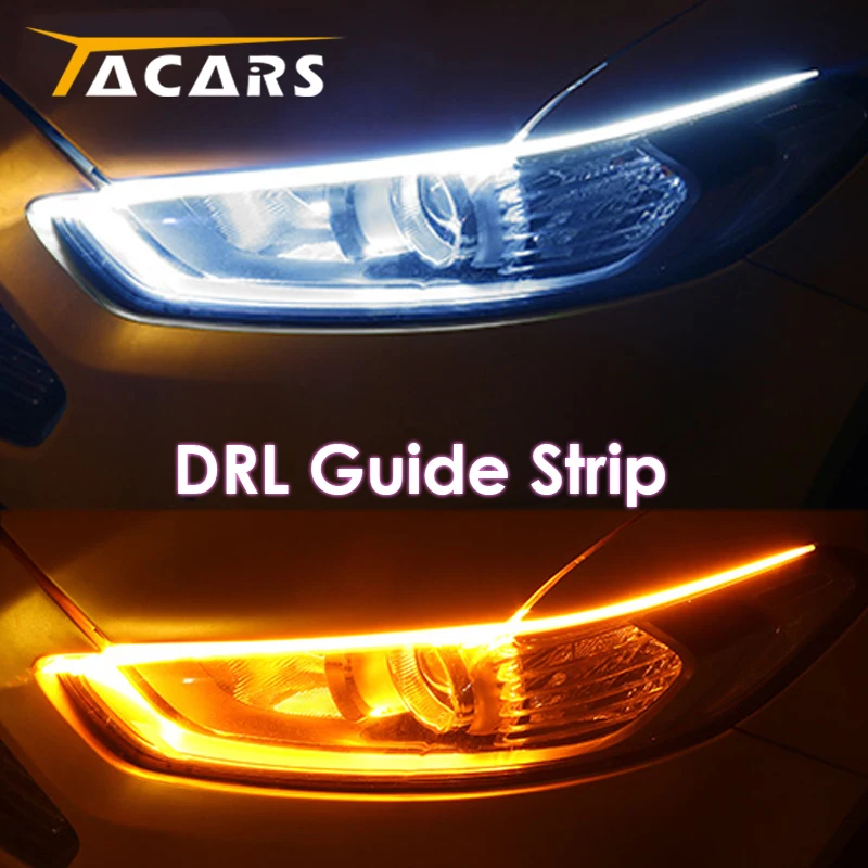 

2x Ultrafine DRL 30 45 60cm Daytime Running Light Flexible Soft Tube Guide Car LED Strip White Red Turn Signal Yellow Waterproof