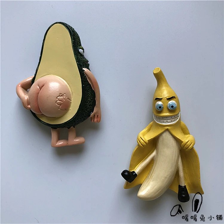 Cute cartoon funny banana avocado fruit resin refrigerator magnet stickers