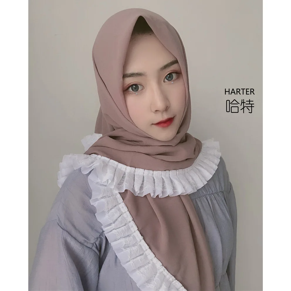 Мусульманский платок искусственный жемчуг шифоновый квадратный шарф большой