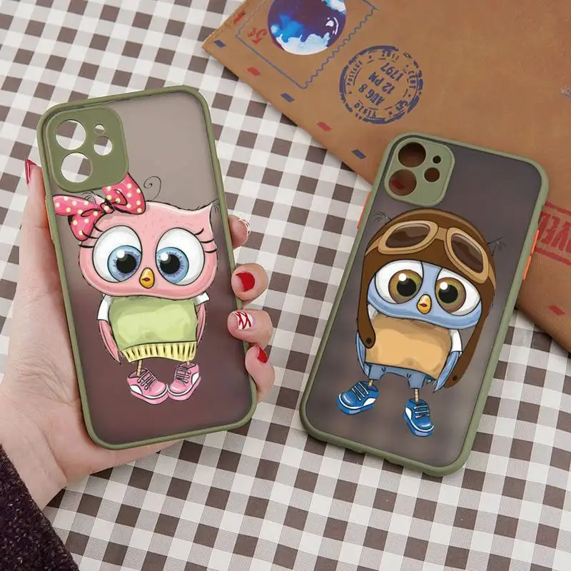 

owl cute Cartoon pink Phone Case matte transparent For iphone 7 8 11 12 plus mini x xs xr pro max cover