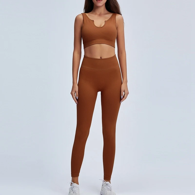 

Clearance Sale 2PCS/Set Seamless Fitness Women Suit High Stretchy Workout Sport Set Padded Sports Bra High Waist Legging Gym