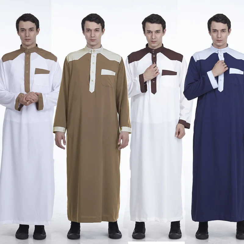 

Muslim Men Ethnic Saudi Arab Pakistan Hijab Long Robe Eid Turkey Kimono Jubba Thobe Kaftan Islam Abaya Costumes 4 Color Turkish