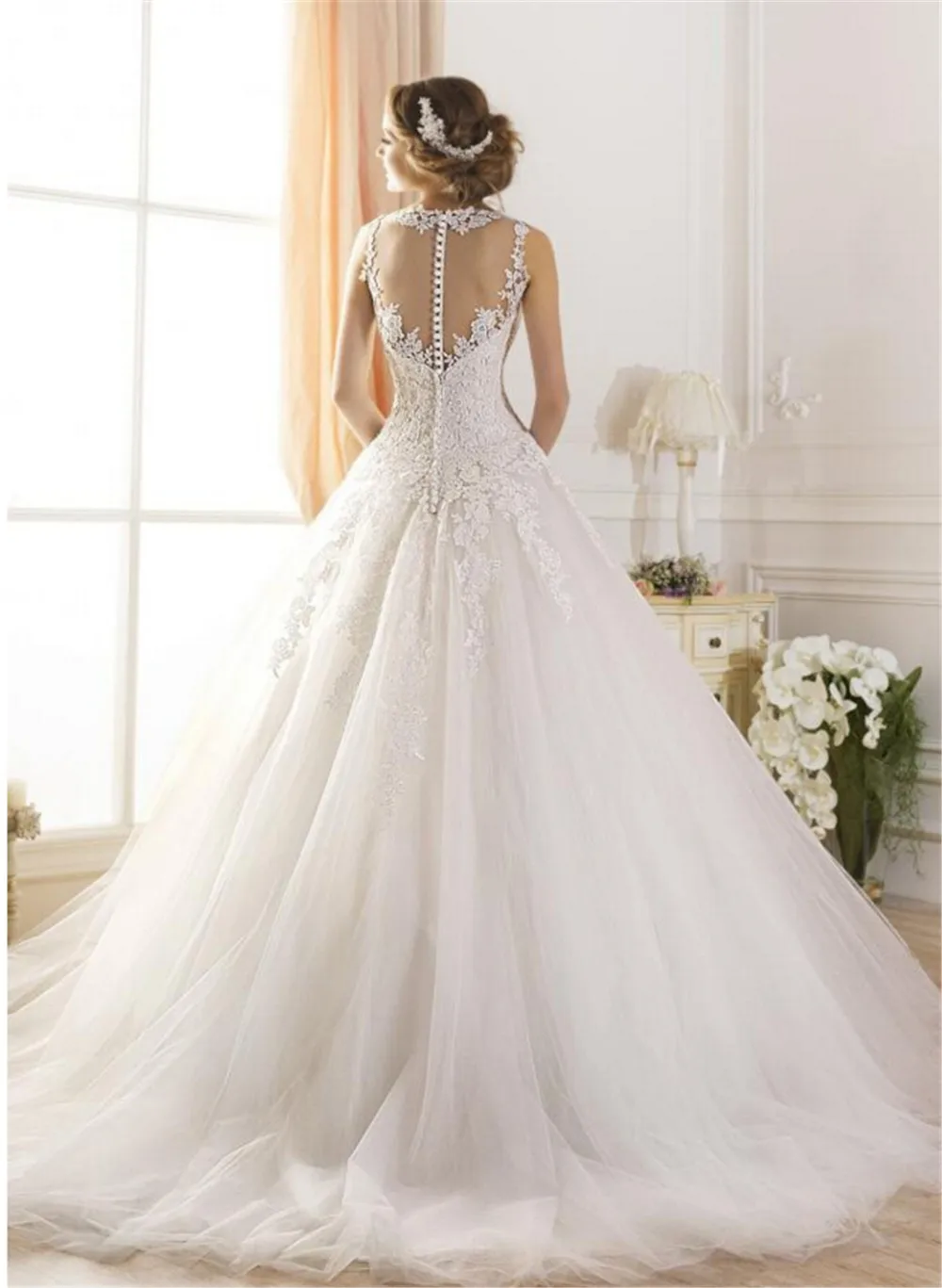 

2021 lace White Ivory A-Line Wedding Dresses for bride Dress gown Vintage plus size Customer made size Backless vestido De Noiva