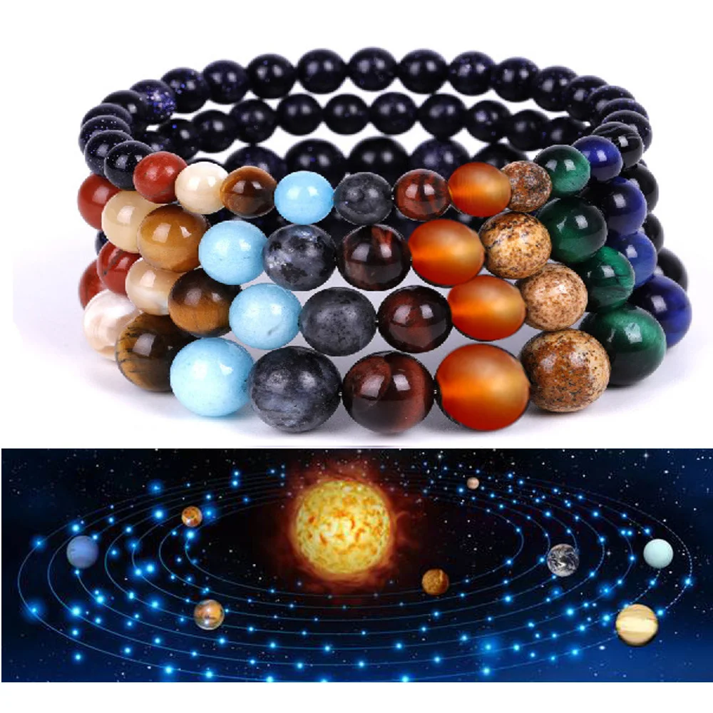 

Natural Blue Sand Eight Planet Bracelet Universe Galaxy Solar System Planet Jewelry Bracelets for Women Charm Bracelet