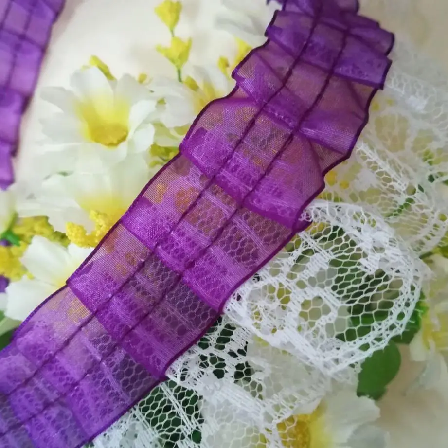 

1M Latest Pleated Lace Ribbon Purple Lace Fabric Guipure 4.5cm High Quality Lace Fabric Sewing Trimmings dentelle koronka L-22