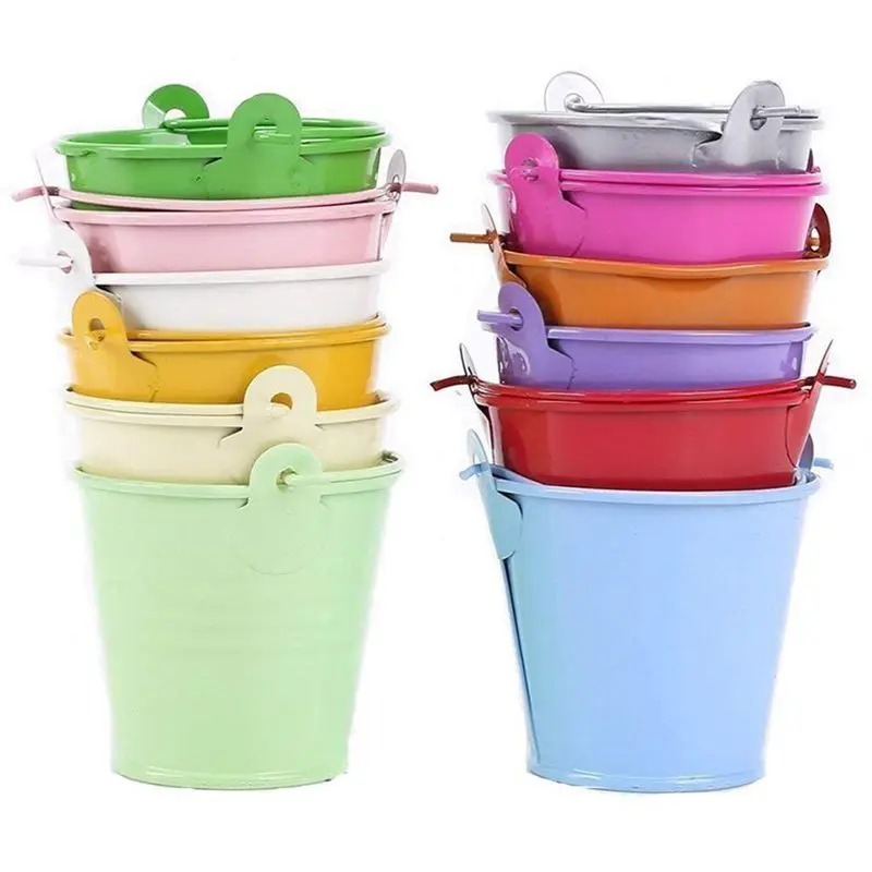 

New 12pcs Planter for Flowers Mini Buckets Metal Table Decoration (Ran Color)