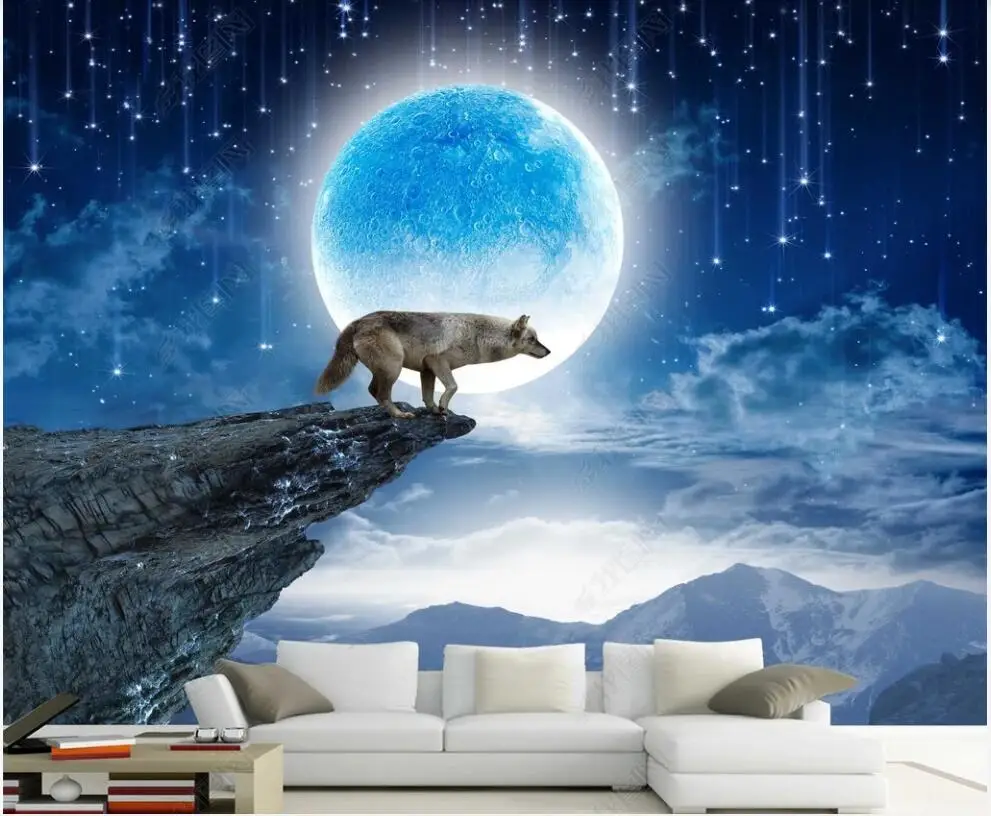 

3d фото настенная бумага на заказ Фреска фантазия таинственный волк на всю Луну ночь обои для гостиной обои для стен в рулонах домашний декор