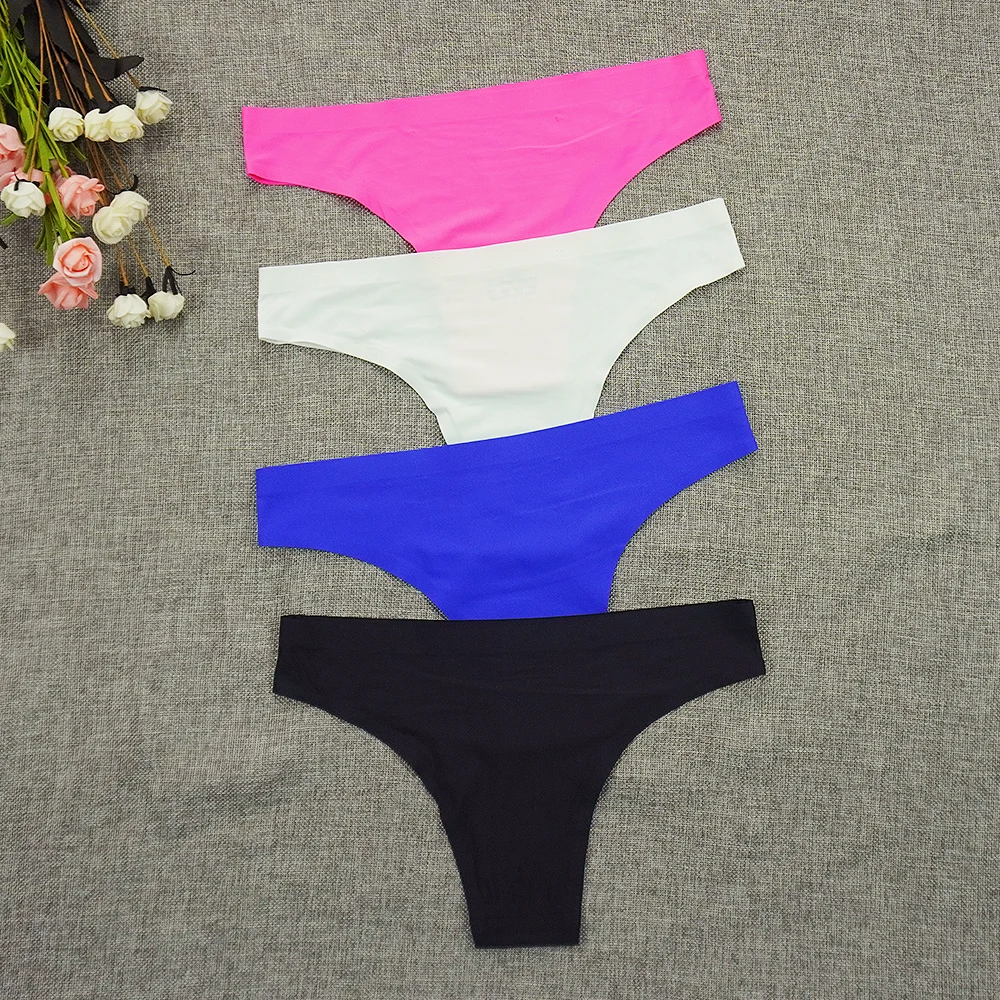 

Seamless Panties 3Pcs/Lots Women Panty Thongs Ice Silk Intimate String Tanga Lady Sports Underpants S-XL Six Color Underwear