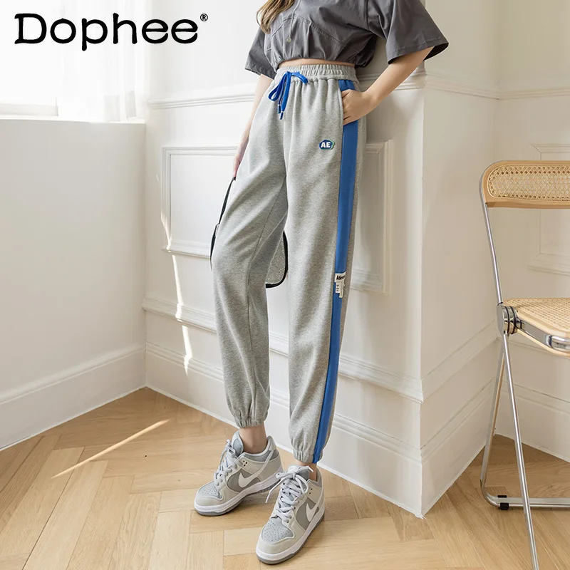 

2021 Summer Autumn Contrast Color Jogger Sports Pants Female Trendy Versatile Loose Lace-up Casual Pants Women Baggy Sweatpants