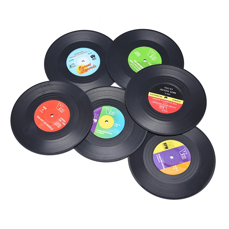 4/6pcs Retro Vinyl Coasters Drinks Table Cup Mat CD Record Spinning Mats Table Decoration Kitchen Tools Home Decor