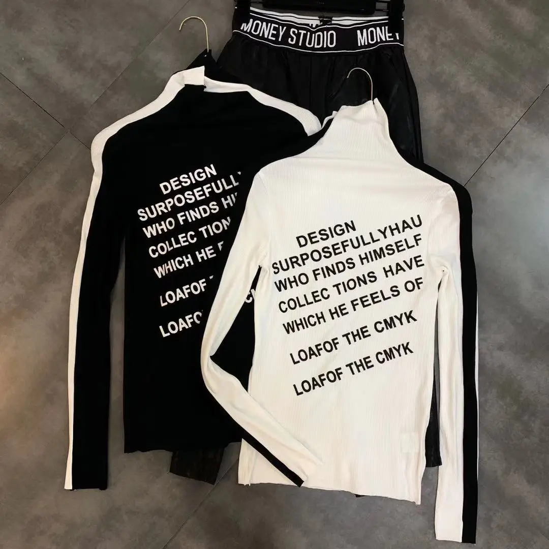 Новинка 2019 года сезон осень футболка с высоким воротником и длинными рукавами