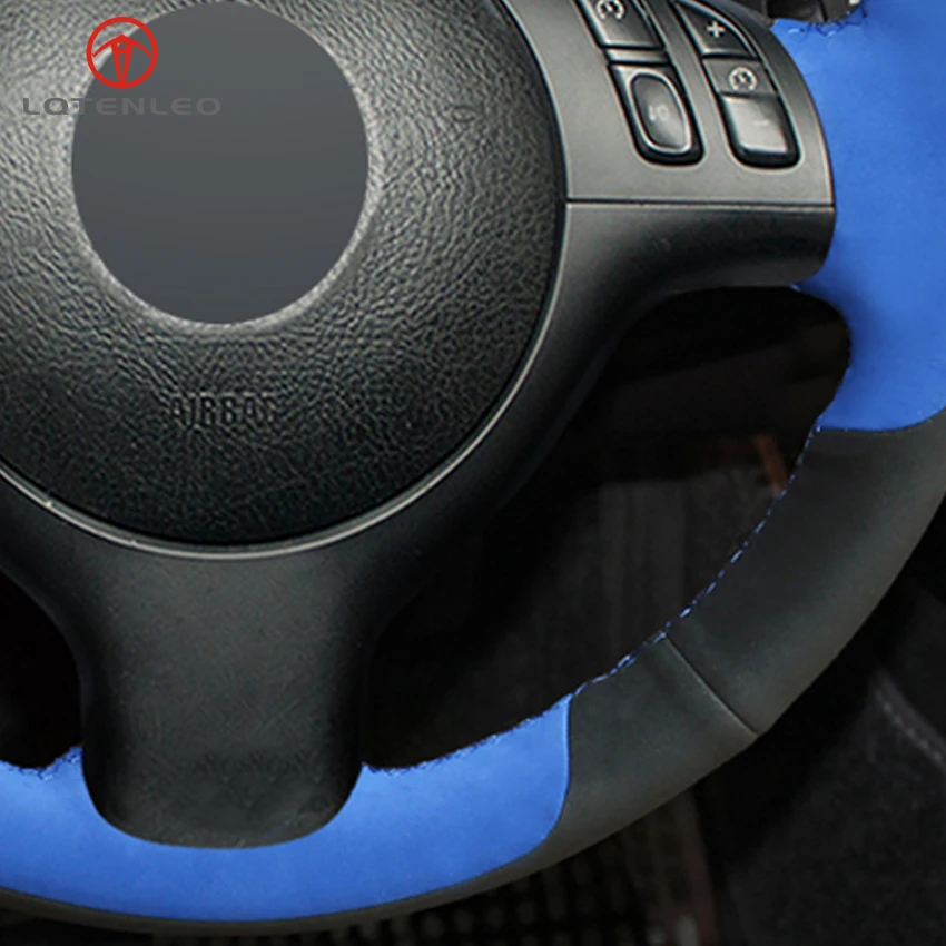 

LQTENLEO Black Blue Suede Car Steering Wheel Cover for BMW M Sport 3 Series E46 330i 330Ci E39 540i 525i 530i M3 M5 2000-2006