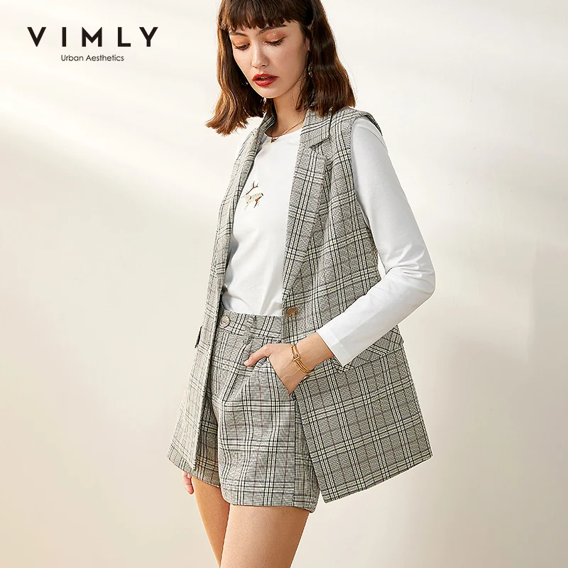 Костюм двойка Vimly Женский элегантный офисный клетчатый с отложным воротником