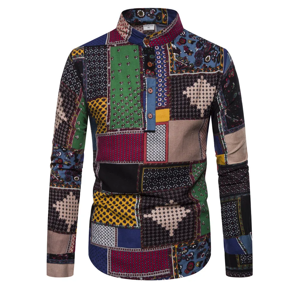 Мужская рубашка с длинными рукавами и принтом Nation Wind 2019|Классические| |