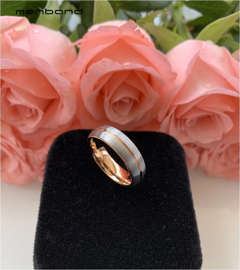 

Rose Gold Color Women Tungsten Wedding Band With Center Groove Dome Brush Finish 6MM Comfort Fit